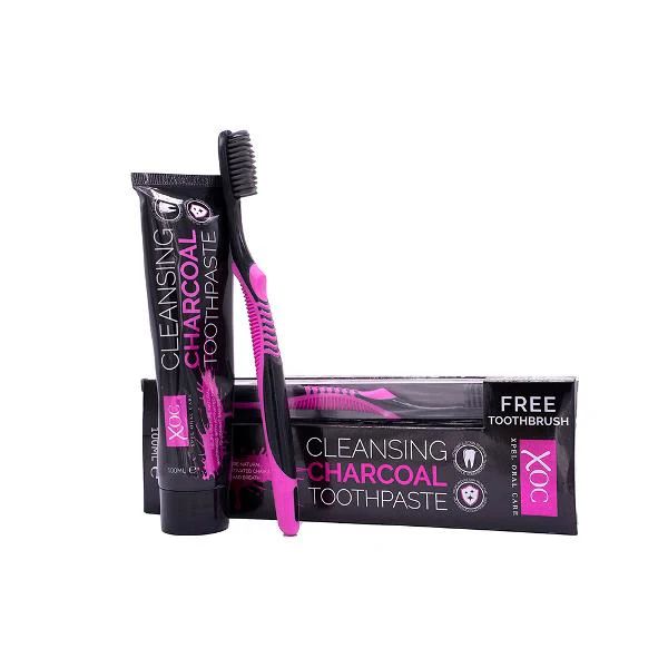 XOC Charcoal cleansing flouride toothpaste with free brush - 100 ml - FREE SHIPPING