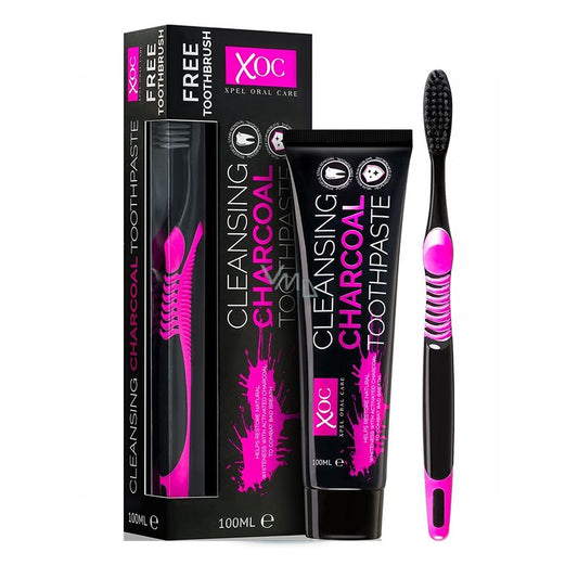 XOC Charcoal cleansing flouride toothpaste with free brush - 100 ml - FREE SHIPPING