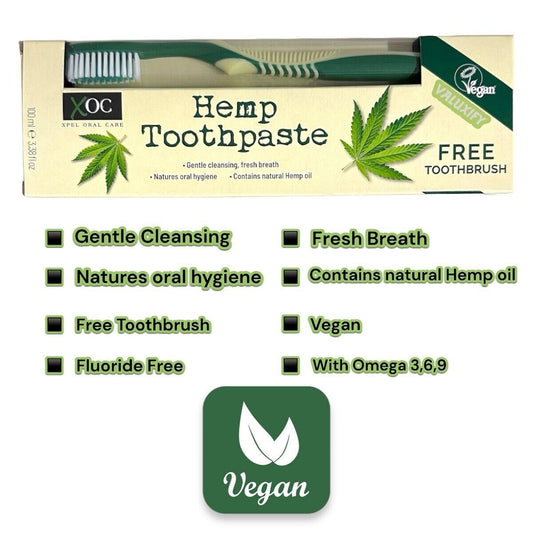 XOC Hemp Flouride free toothpaste with free brush - 100ml - FREE SHIPPING